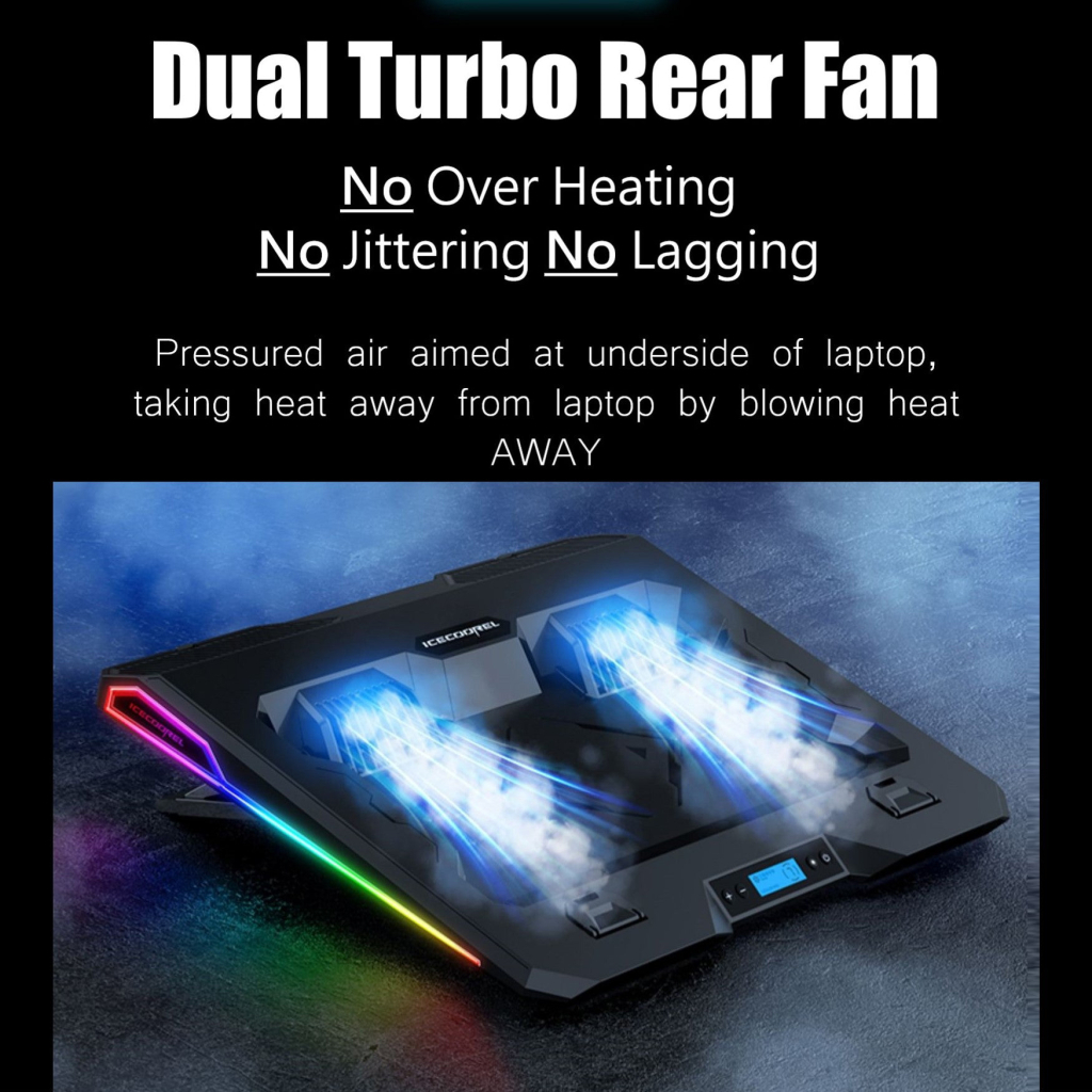 Підставка до ноутбука IceCoorel 10-15.6", 2*60mm 2800 RPM, USB2.0+LCD+speed control., 400x350x45mm (A3) - зображення 5