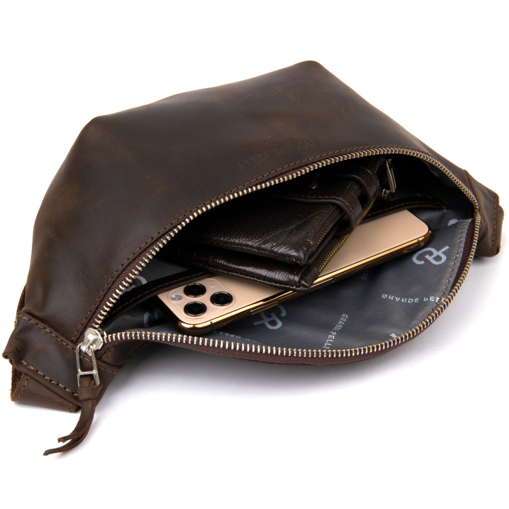 Сумка Grande Pelle Бананка у вінтажній шкірі Коричнева (11154) - зображення 6