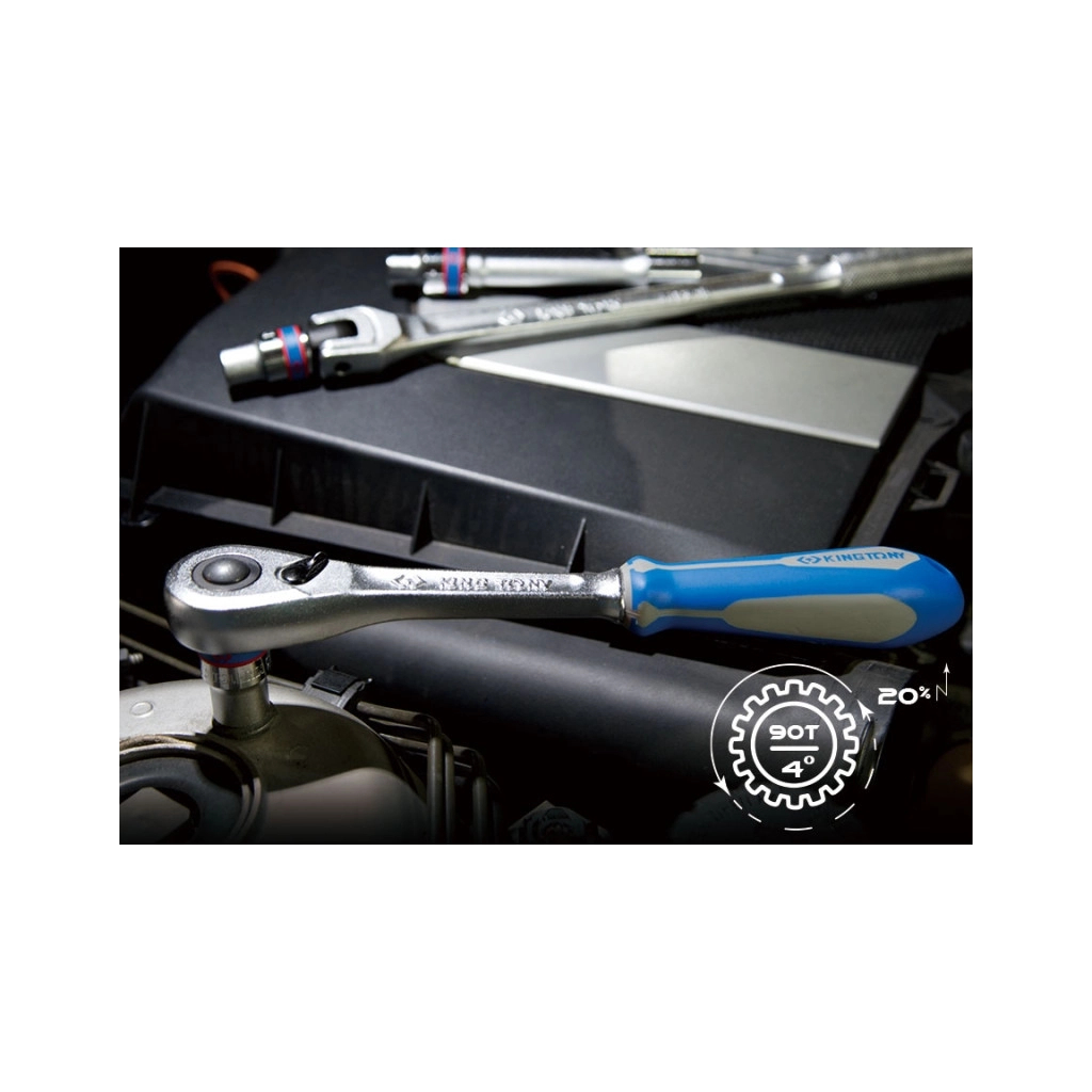 Тріскачка KING TONY 1/4", 90 зубців, флажкова з кнопкою, IP51 (2773-55GS) - изображение 3