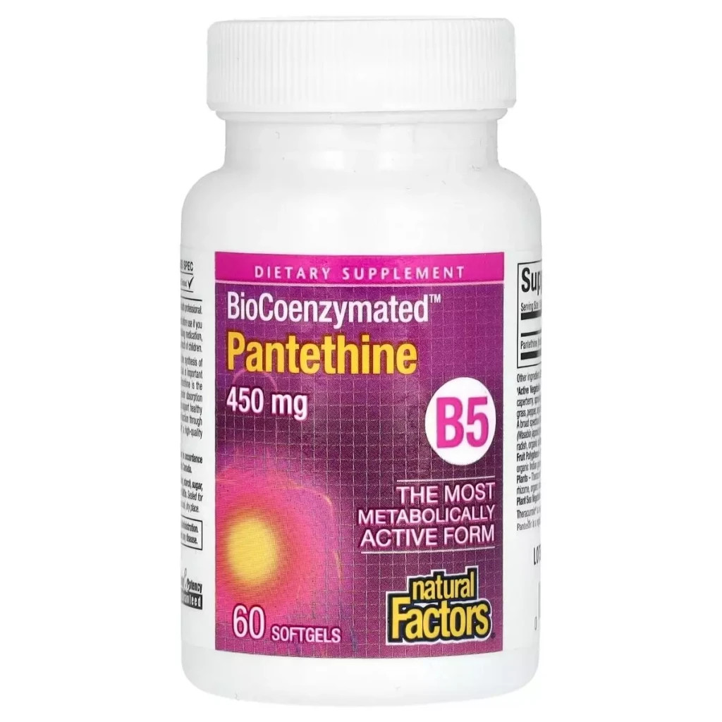 Вітамін Natural Factors Пантетин, вітамін B5, 450 мг, BioCoenzymated, B5, Pantethine, 60 гелевих капсул (NFS-01250) - зображення 1
