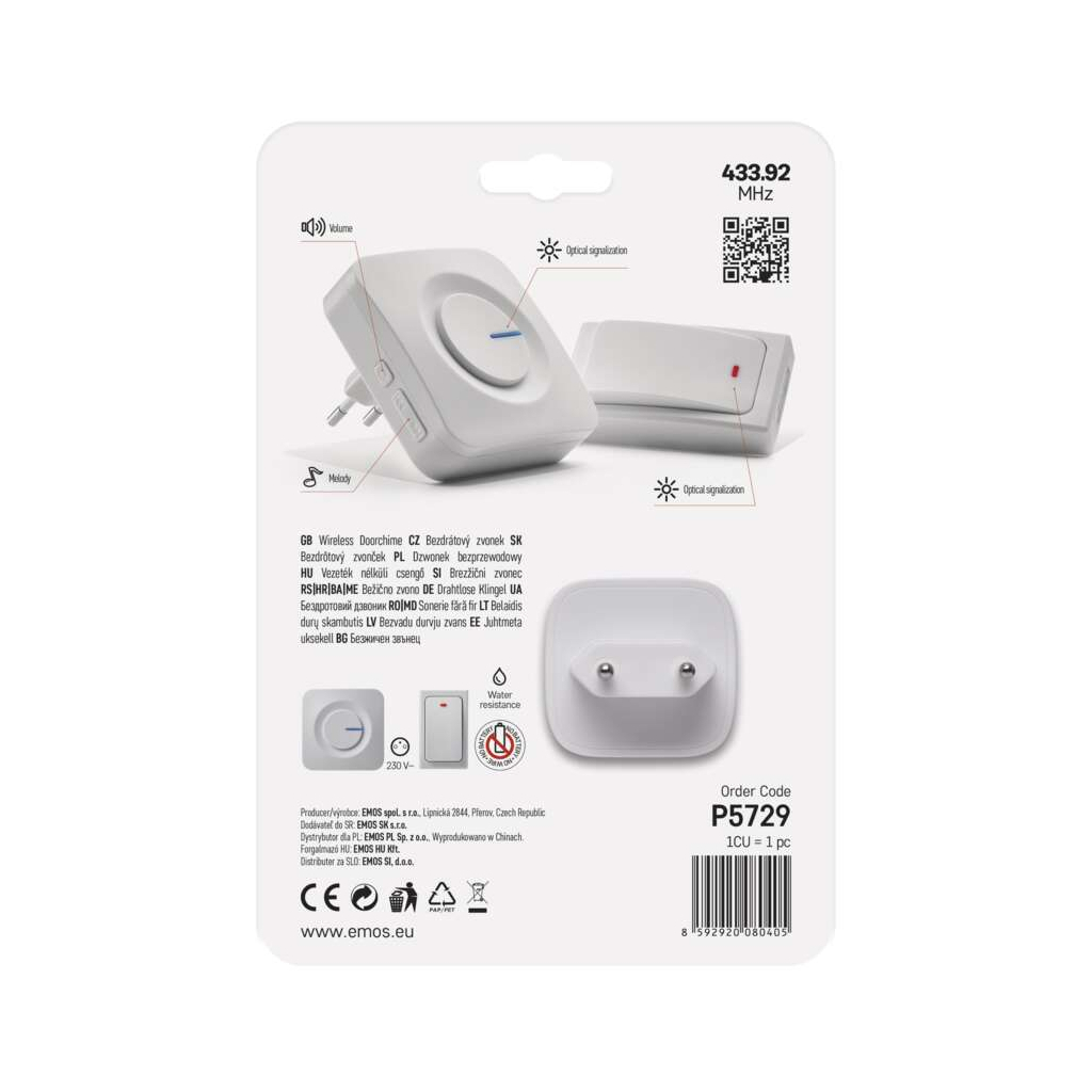 Дверний дзвінок EMOS бездротовий P5729 живлення від мережі 220В з кнопкою BATTERY-FREE (P5729) - picture 12
