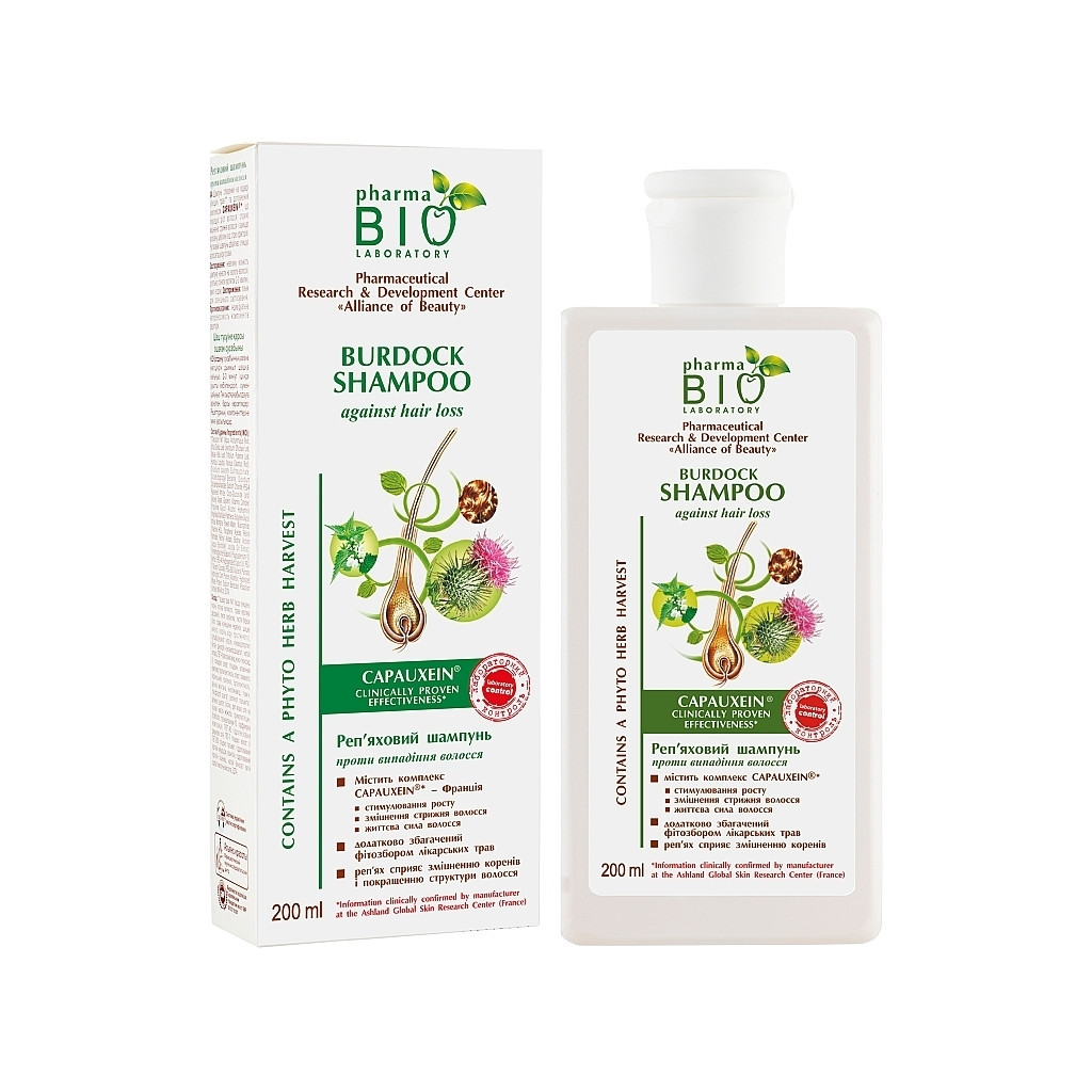 Шампунь Pharma Bio Laboratory Реп'яховий Проти випадіння волосся 200 мл (4820074624096) - зображення 1