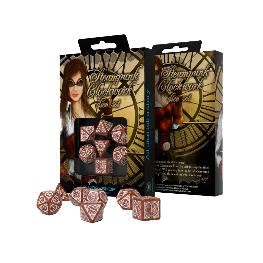 Набір кубиків для настільних ігор Q-Workshop Steampunk Clockwork Caramel white Dice Set (7 шт) (SSTC72) - зображення 2