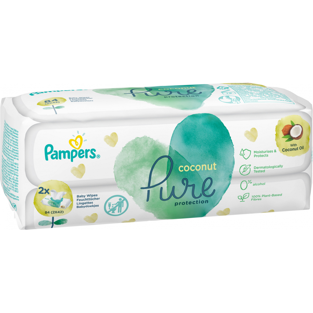 Дитячі вологі серветки Pampers Pure Coconut 84 шт (8001841708874) - зображення 4
