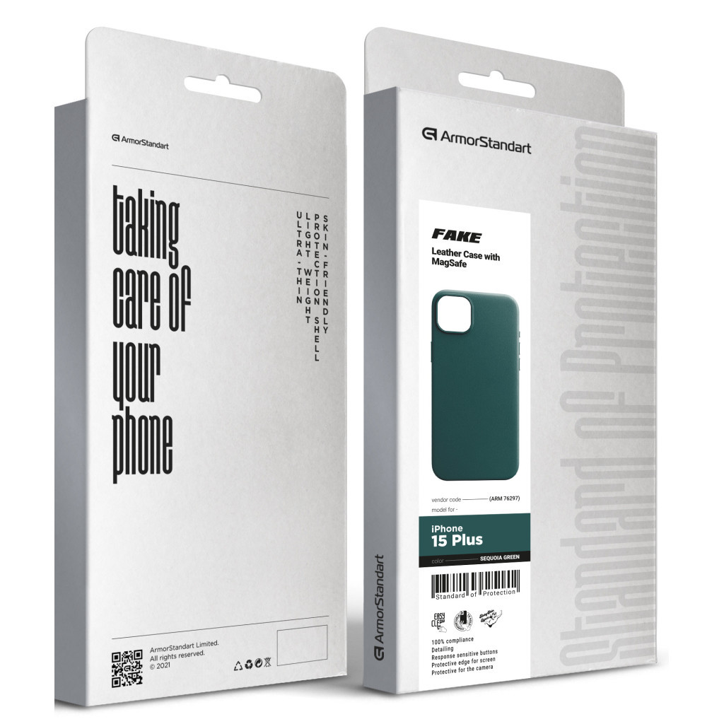 Чохол до мобільного телефона Armorstandart FAKE Leather Case Apple iPhone 15 Plus Sequoia Green (ARM76297) - зображення 5