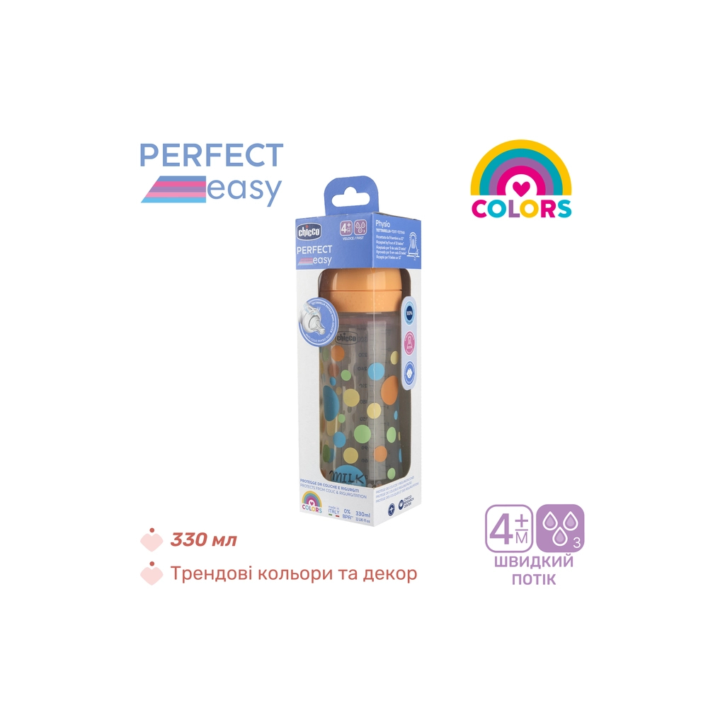 Пляшечка для годування Chicco Perfect Easy силіконова, від 4 міс. швидкий потік 330 мл (20245.20) - зображення 6