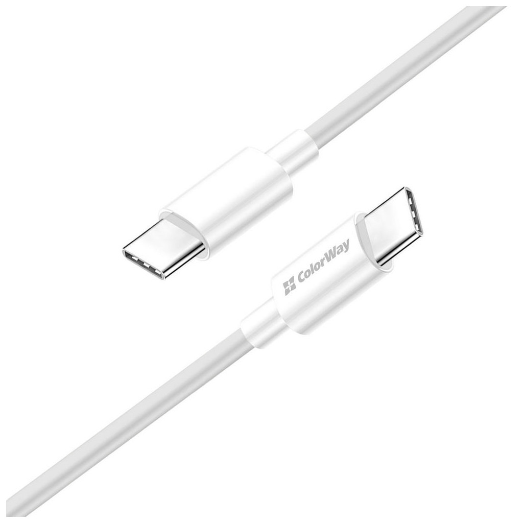 Дата кабель USB-C to USB-C 1.0m 3A 60W white ColorWay (CW-CBPDCC055-WT) - зображення 1