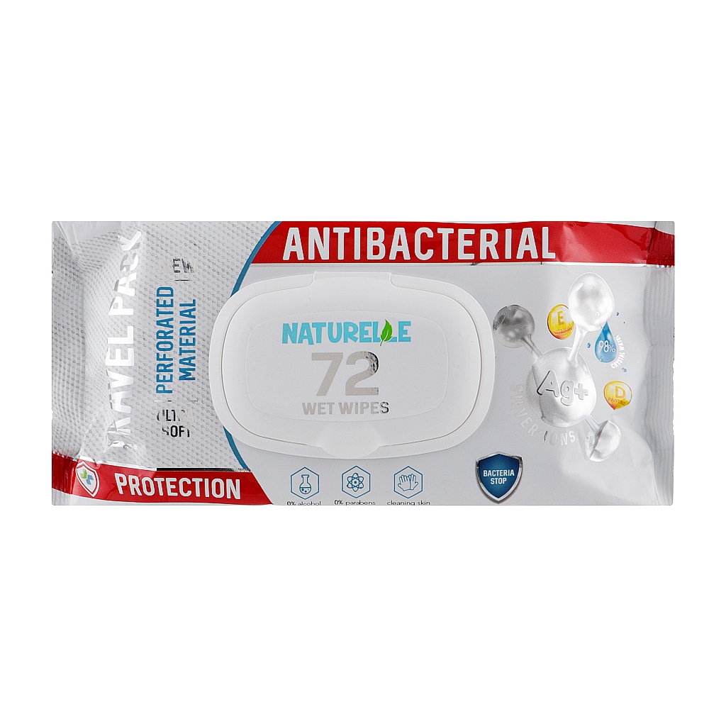 Вологі серветки Naturelle Антибактеріальні з д-пантенолом, іонами срібла й вітаміном Е 72 шт. (4820207591028) - зображення 1