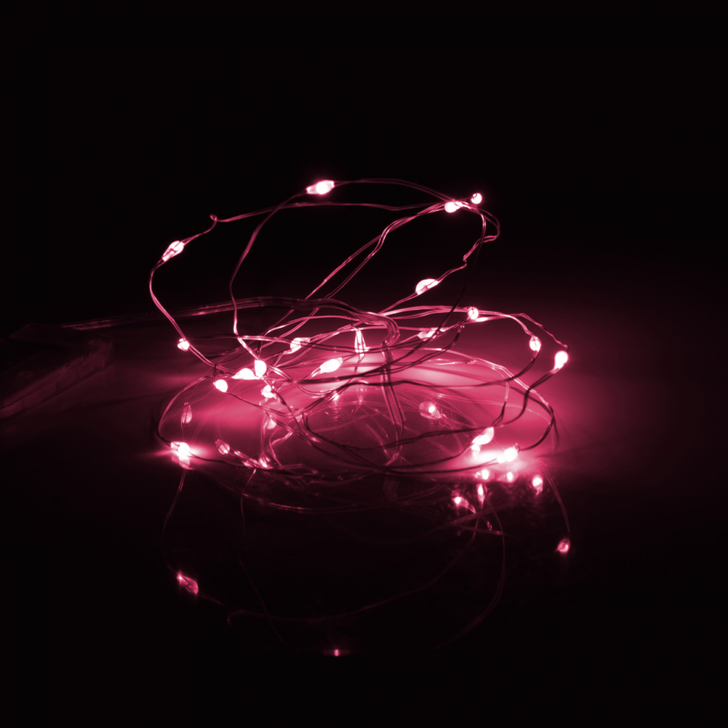 Гірлянда YES! Fun Нитка на мідному дроті 20 LED Рожева 2 м Статична На батарейках (975024) - зображення 3