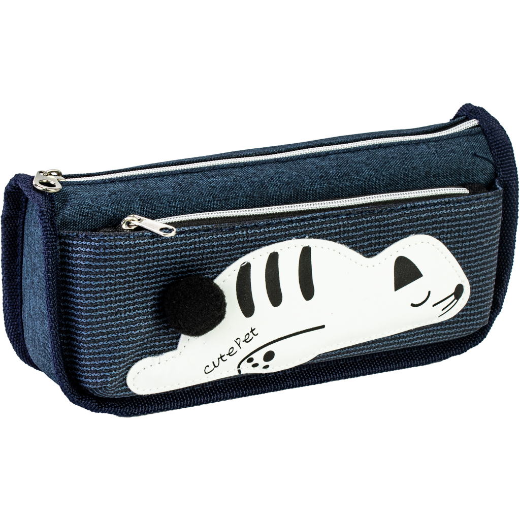 Пенал Cool For School з помпоном на 2 відділення на блискавках, синій (CF87091) - зображення 1