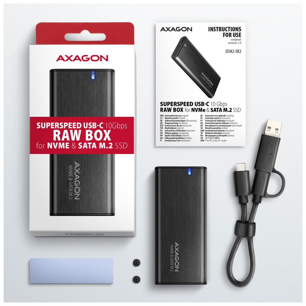 Кишеня зовнішня AXAGON USB-C 3.2 Gen 2 metal box for M.2 NVMe & SATA SSD RAW (EEM2-SB2) - зображення 4