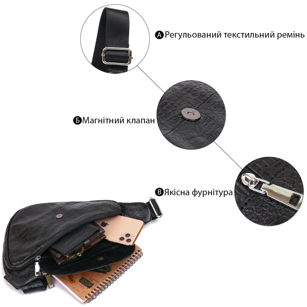 Сумка Vintage Через плече чоловіча Чорна (20696) - зображення 4