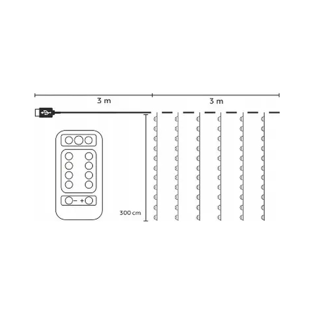 Гірлянда Chomik Штора 3 х 3 м 300 LED Теплий білий USB з пультом (5900779879997) - зображення 6