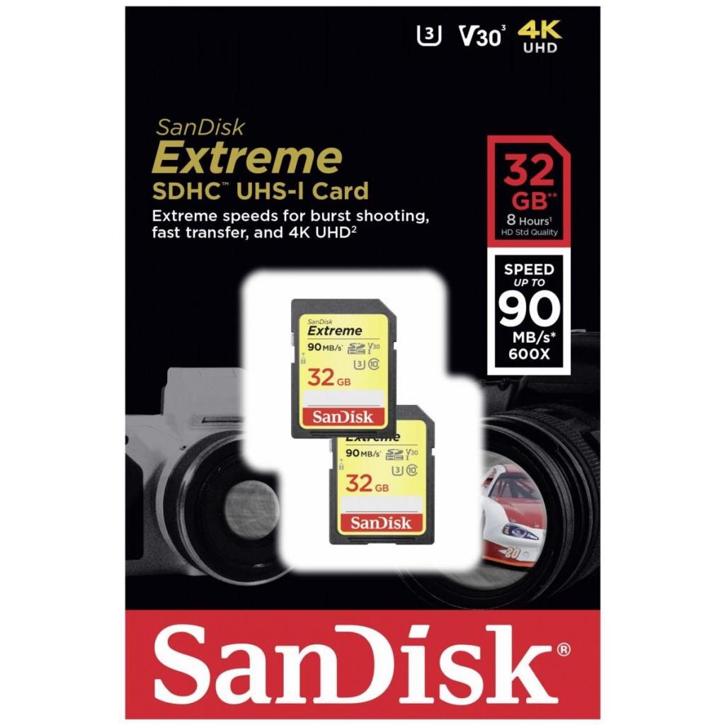 Карта пам'яті SanDisk 32GB SDHC class 10 V30 UHS-I U3 Extreme 2-pack (SDSDXVE-032G-GNCI2) - зображення 3