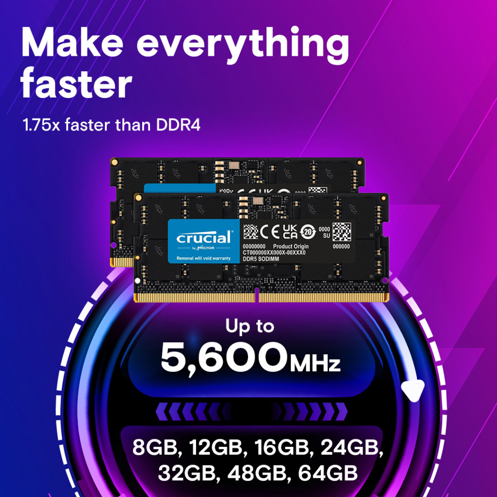 Модуль пам'яті для ноутбука SoDIMM DDR5 64GB (2x32GB) 4800 MHz Micron (CT2K32G48C40S5) - зображення 2