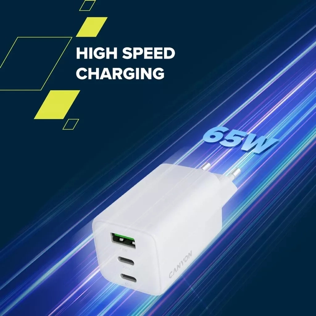 Зарядний пристрій Canyon CU65ACC GaN 65W 2xPD 1xQC EU White (CNS-CUW65ACC) - зображення 8