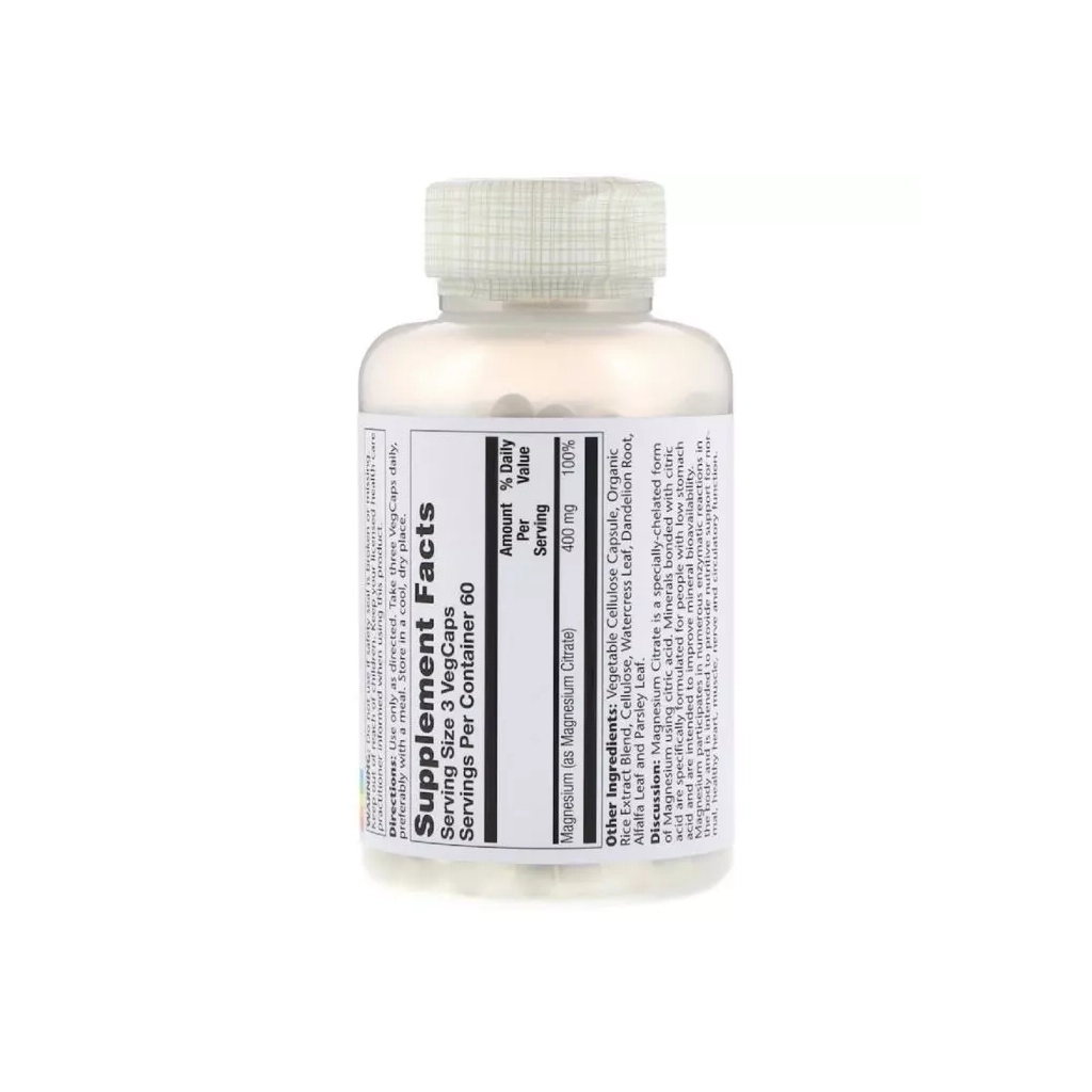 Мінерали Solaray Цитрат Магнію, 400 Мг, Magnesium Citrate, Solaray 180 капсул (SOR-37402) - зображення 2