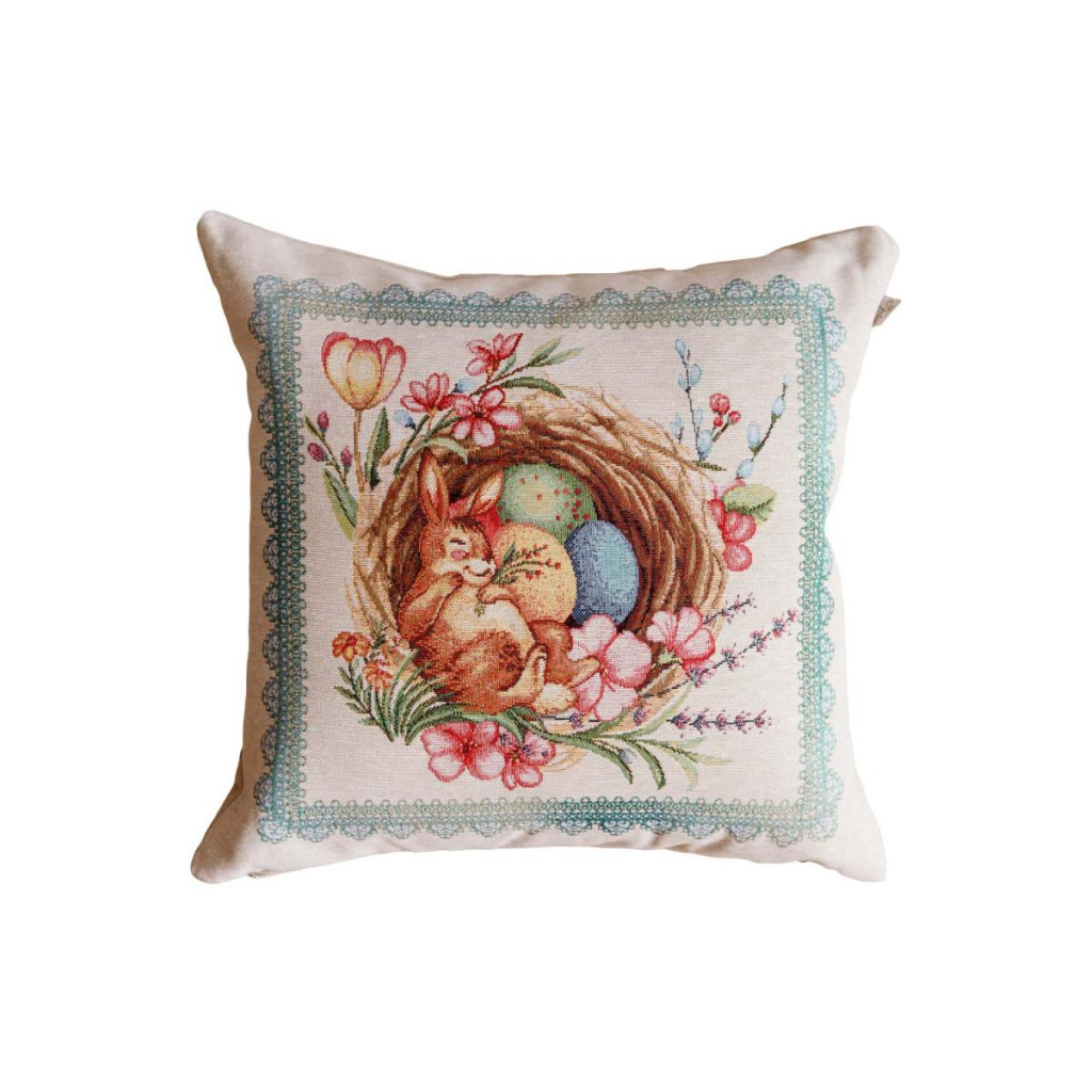 Наволочка Прованс гобеленова декоративна Зайчик в кошику Злагода 45х45 см (034252) - зображення 1