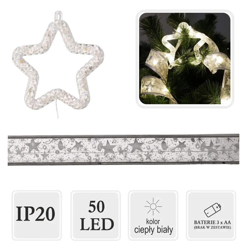 Гірлянда Chomik Стрічка Зірка 5.2 м 50 LED Теплий білий (5900779880269) - зображення 8