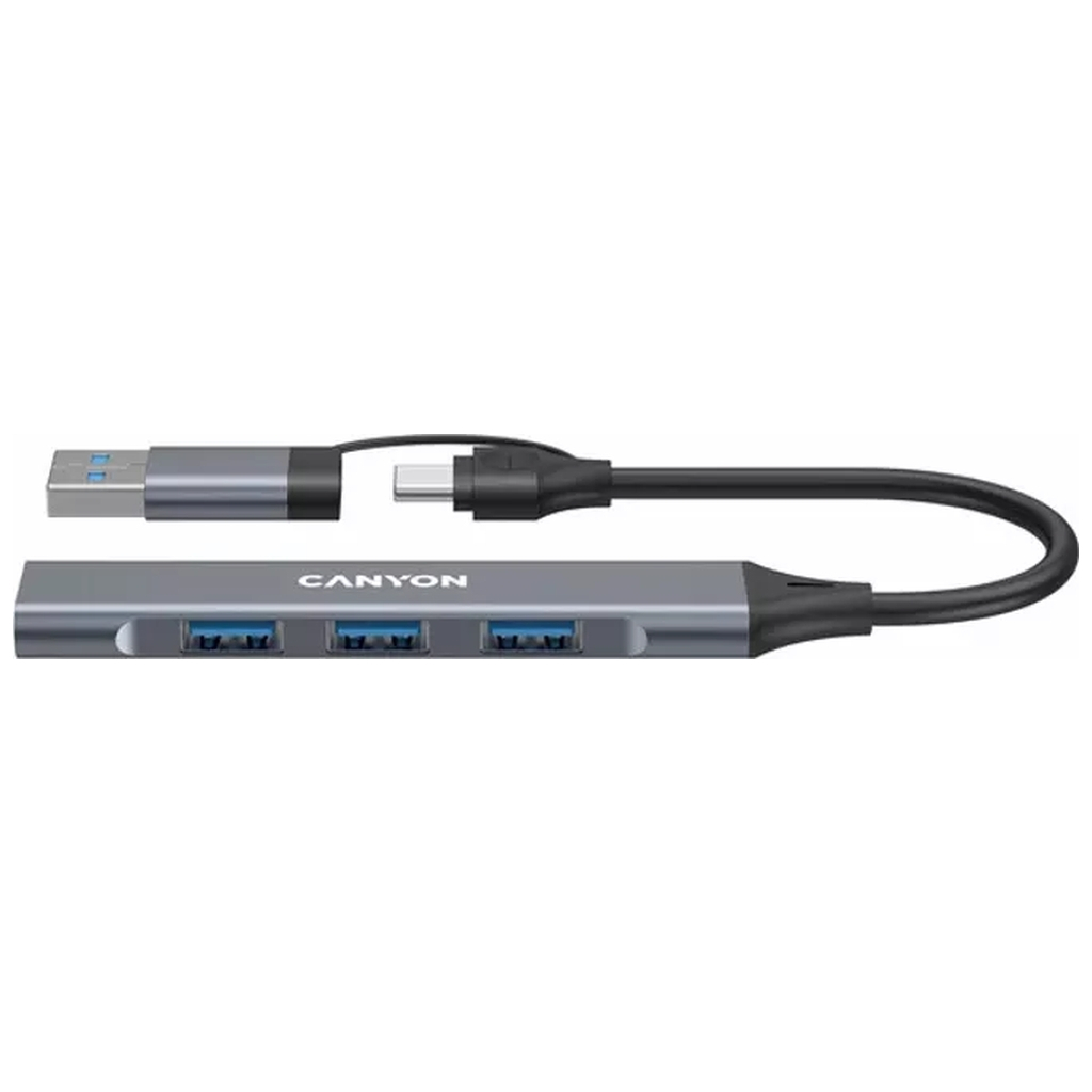 Концентратор Canyon hub DS-02 4in1 USB-A/C Grey (CNS-TDS02G) - зображення 1