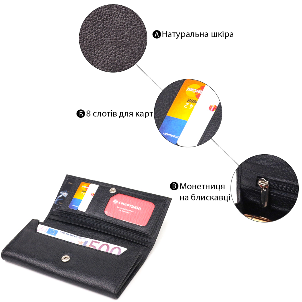 Портмоне Canpellini З натуральної шкіри Чорне (21529) - зображення 4