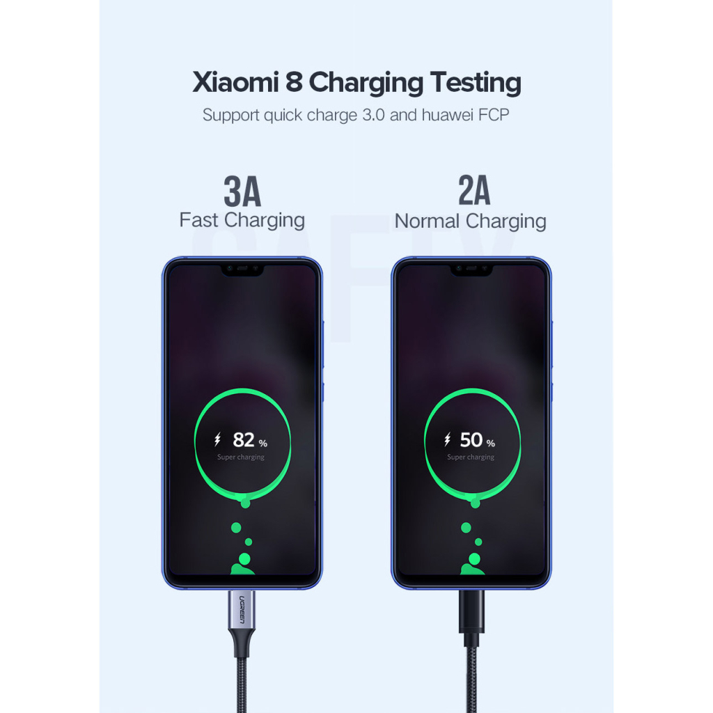 Дата кабель USB 2.0 AM to USB-C 0.25m 3A aluminum braid nickel plating black Ugreen (60124) - picture 7