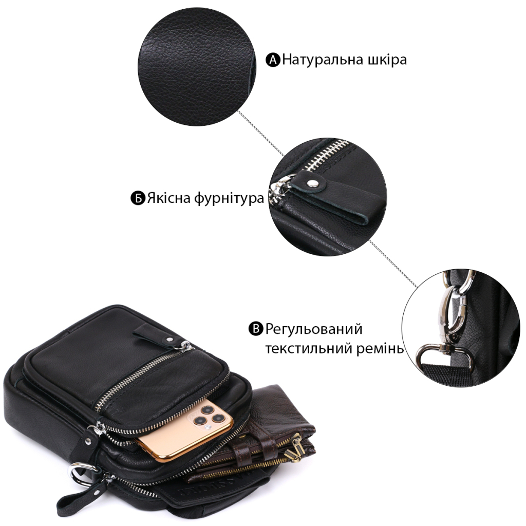 Сумка Vintage Чоловіча з натуральної шкіри Чорна (20477) - зображення 5