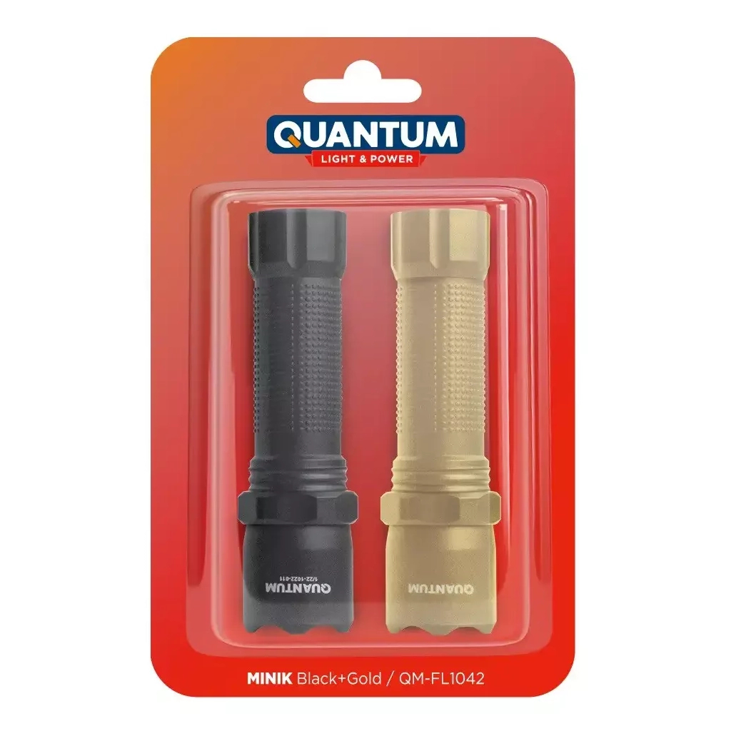 Ліхтар Quantum QM-FL1042 Minik 3W LED з USB Black-Gold, 2 шт./уп. (QM-FL1042) - зображення 1