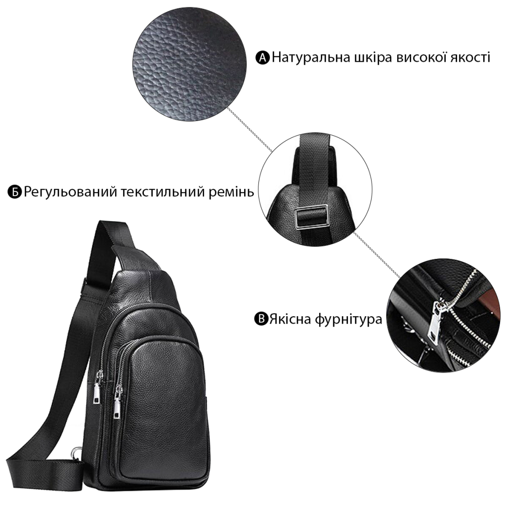 Сумка Vintage З зернистої шкіри через плече Чорна (20242) - зображення 4