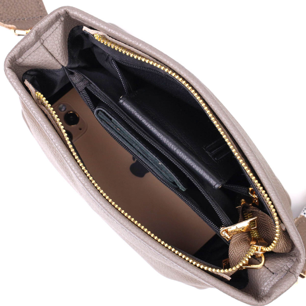 Сумка Vintage Компактна на плече з натуральної шкіри Сіра (22098) - зображення 6