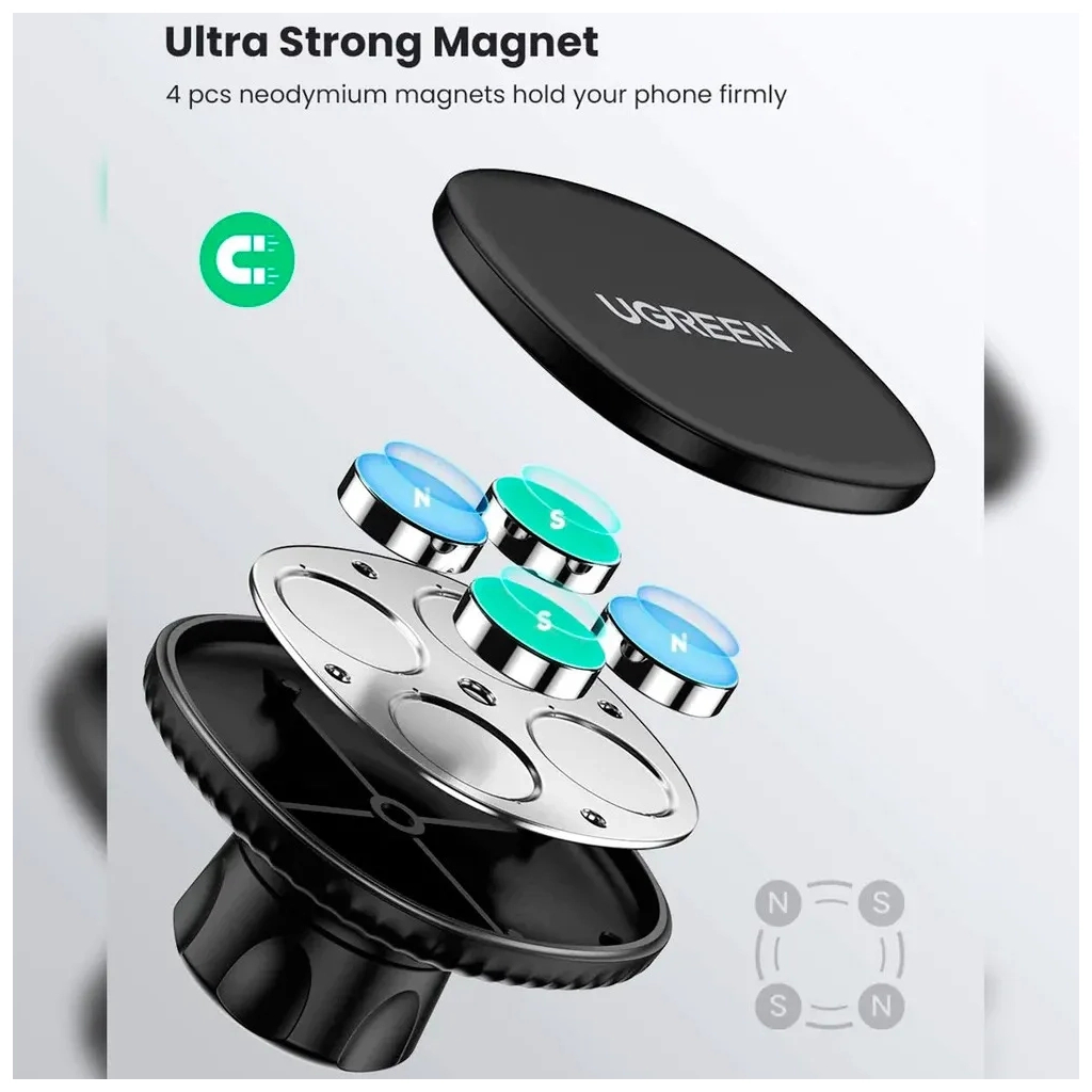 Універсальний автотримач Ugreen LP292 Magnetic Phone Holder for Car Black (80785) - зображення 4