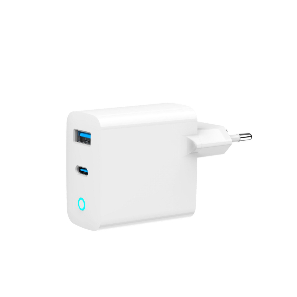 Зарядний пристрій Gembird 1хUSB-A (QC3.0 18W) + 1xType-C (PD 65W) white (TA-UC-PDQC65L-W-01) - зображення 1