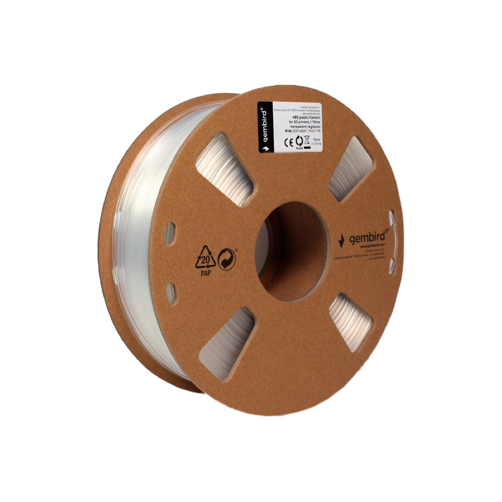 Пластик для 3D-принтера Gembird ABS, 1.75 мм, 1kg, transparent (3DP-ABS1.75-01-TR) - изображение 2