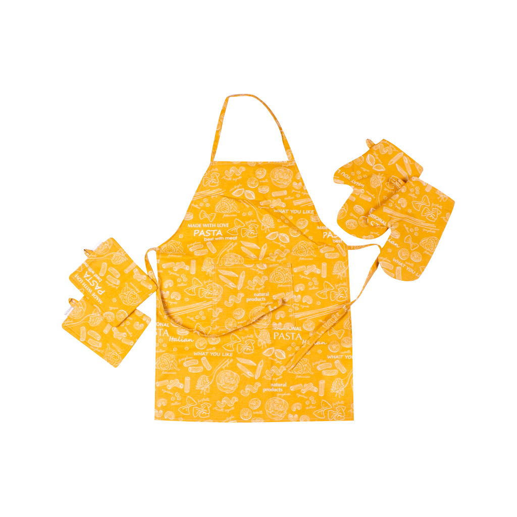 Фартух MirSon Набір №201 - Yellow paste дві прихватки + дві рукавички-прихватки + фартух (2200006753803) - picture 1