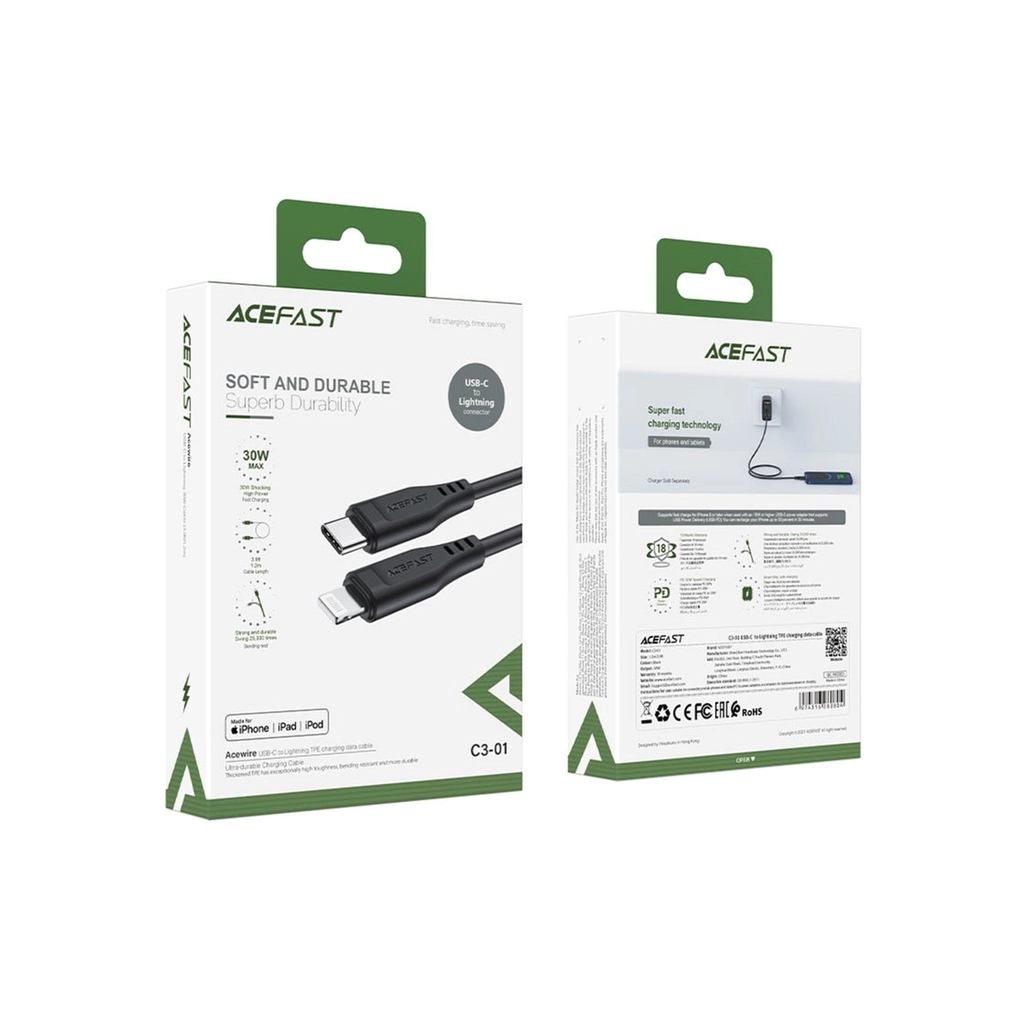 Дата кабель USB-C to Lightning 1.2m 3.0A TPE C3-01 Black Acefast (6974316280804) - зображення 3