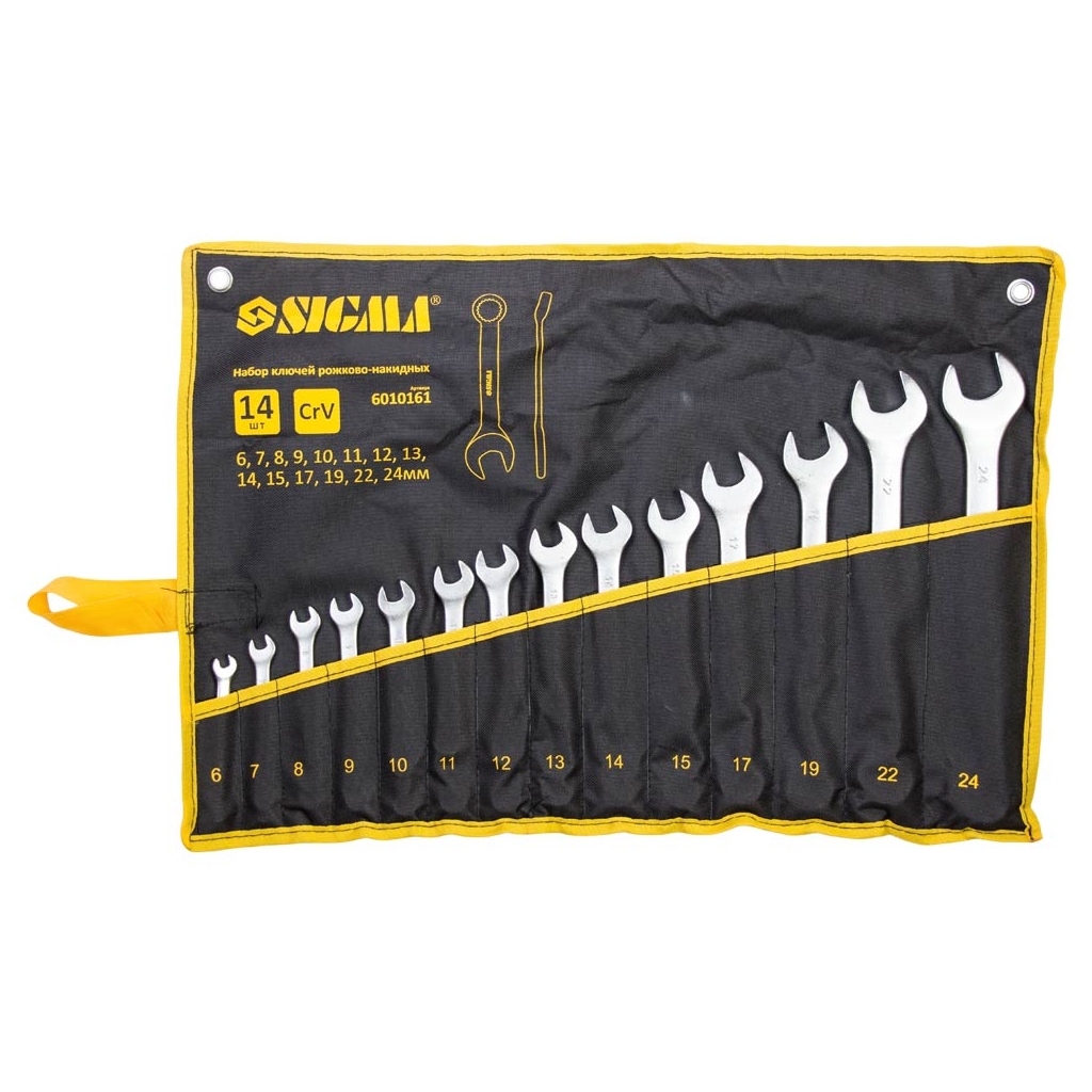 Ключ Sigma рожково-накидний 14шт 6-24мм CrV satine (тк чохол) (6010161) - зображення 1