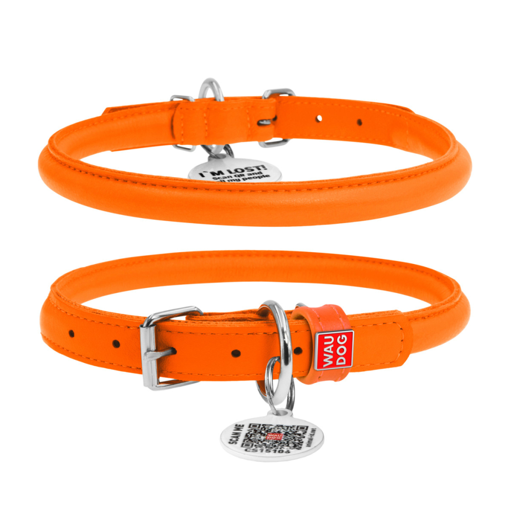 Нашийник для тварин WAUDOG Glamour з QR паспортом, круглий, S помаранчевий (35054) - зображення 1