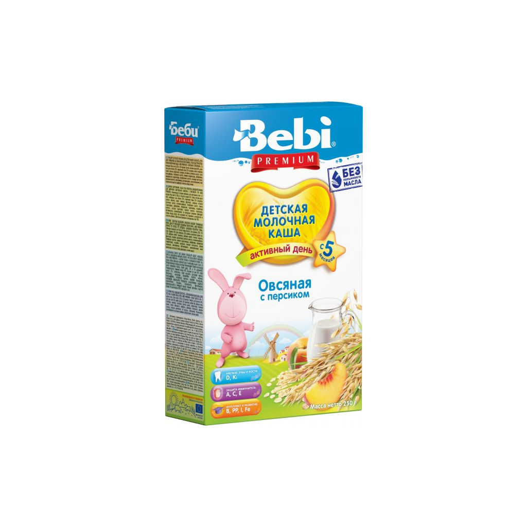 Дитяча каша Bebi молочна Вівсяна з персиком з 5 міс. 250 г (3838600076357) - изображение 1