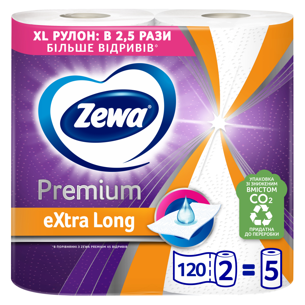 Паперові рушники Zewa Extra Long 2 шари 2 рулони (7322541192932) - зображення 1