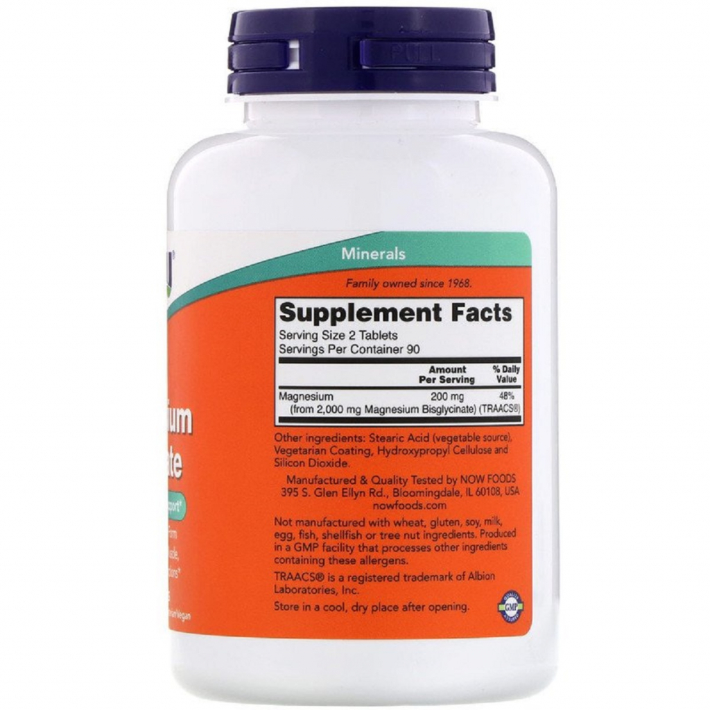 Мінерали Now Foods Гліцинат Магнію, Magnesium Glycinate, 180 таблеток (NOW-01289) - зображення 2