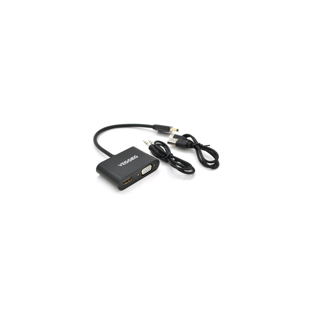 Перехідник HDMI M to VGA F + HDMI F 0.25m black VEGGIEG (YT-C-H-V500) - зображення 1