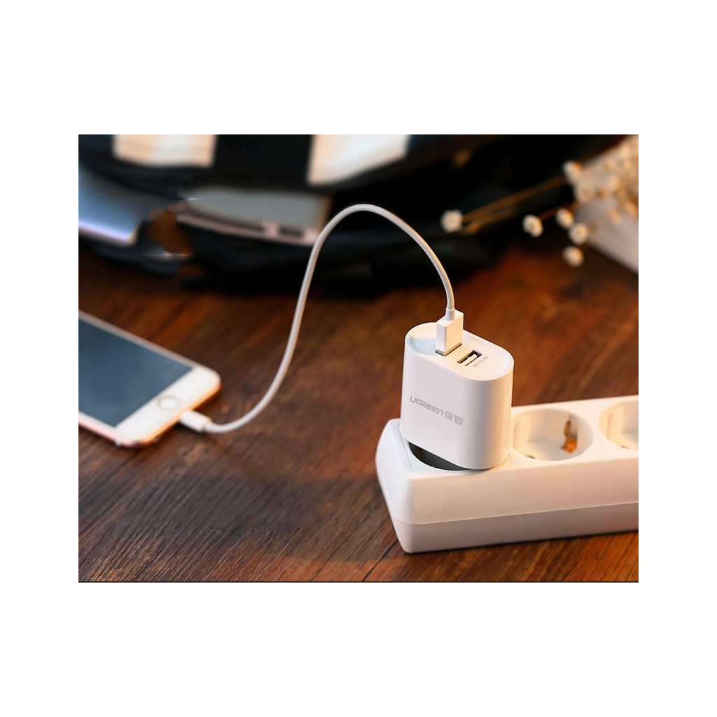 Зарядний пристрій Ugreen CD104 2xUSB 3.4A Charger (White) (20384) - зображення 8