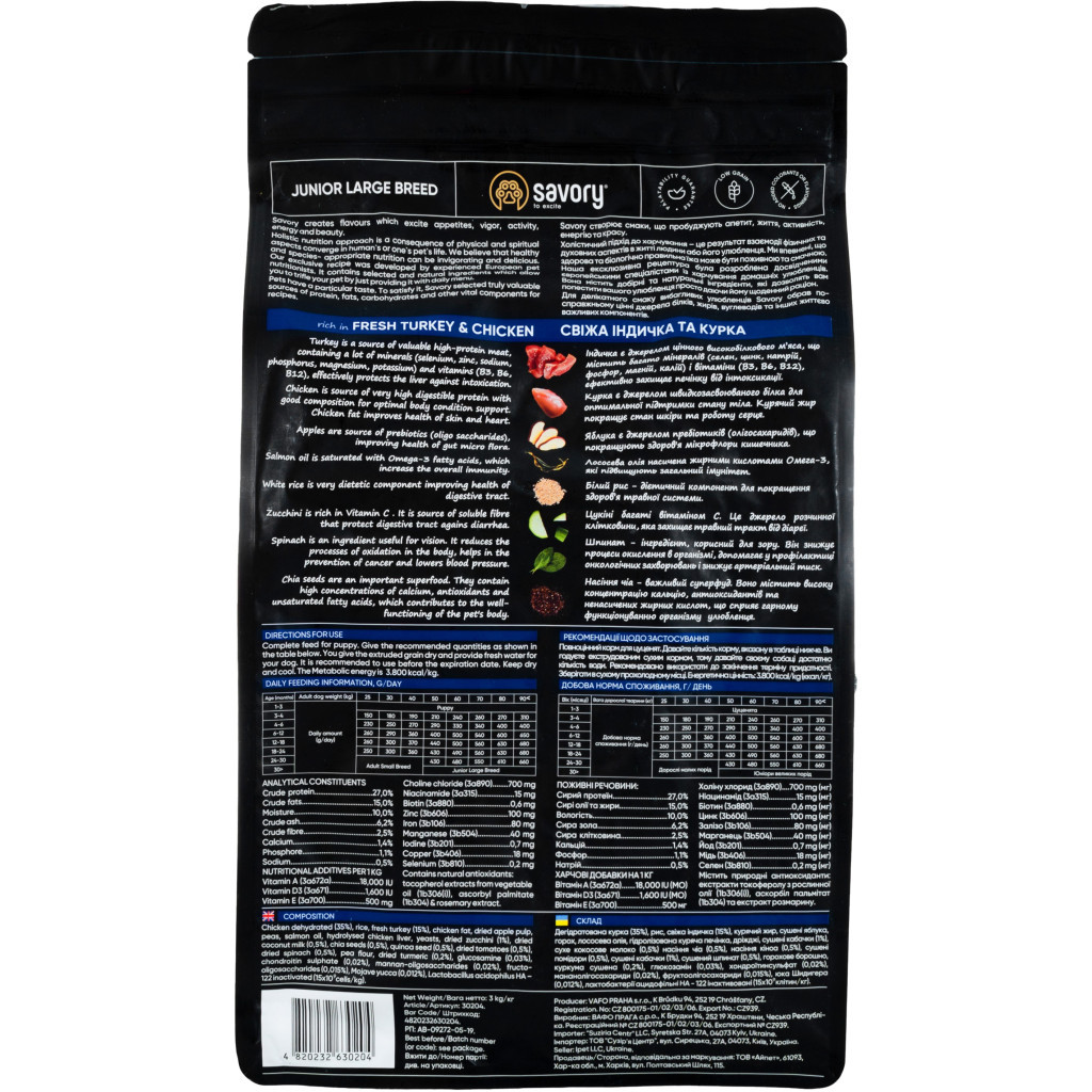 Сухий корм для собак Savory Junior Large rich in Fresh Turkey and Chicken 3 кг (4820232630204) - изображение 3