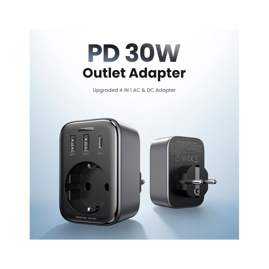 Зарядний пристрій Ugreen 3xUSB 30W Outlet Extender (2хUSB-A+USB-C) CD314 (90613) - изображение 8