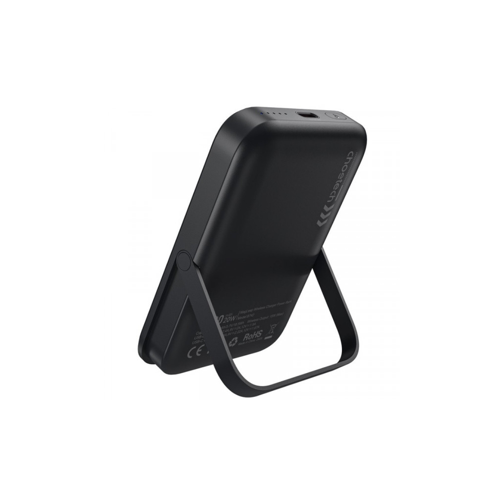 Батарея універсальна Choetech Magnetic Wireless 5000mAh 20W, PD, Qi-15W, USB-C In/Out, with holder, Black (B742-CCBK) - зображення 2