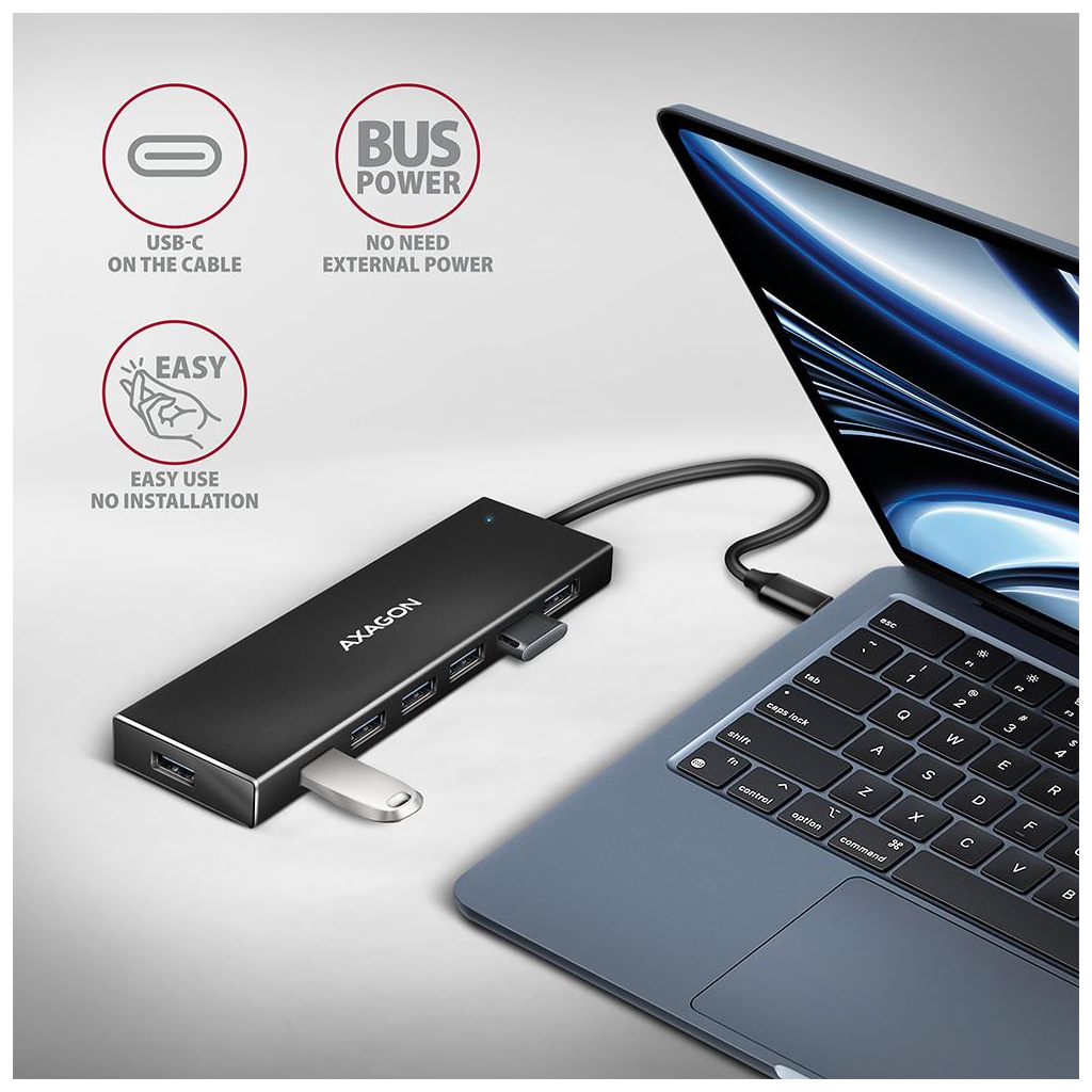 Концентратор AXAGON USB-C to 7xUSB 3.0 black (HUE-F7C) - зображення 3