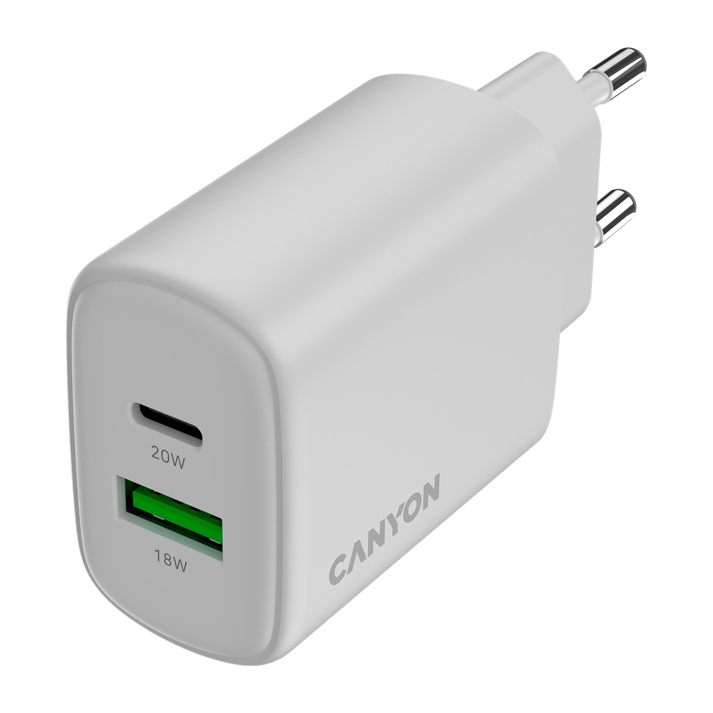 Зарядний пристрій Canyon OnCharge 200 20W 1xPD 1xQC EU White (CNE-CHA200-21) - зображення 1