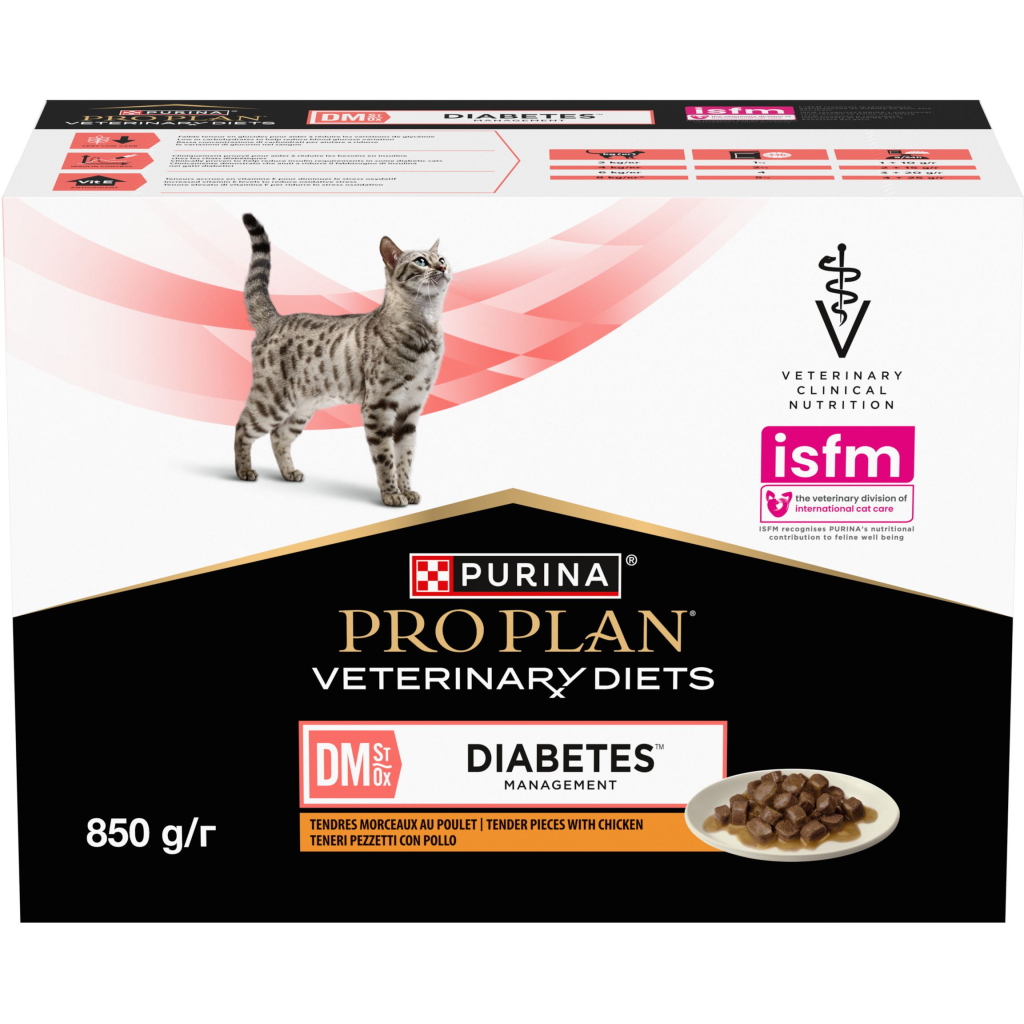 Вологий корм для кішок Purina Pro Plan Veterinary Diets DM ST/OX Diabetes Management З куркою 10 x 85 г (8445290093493) - зображення 3