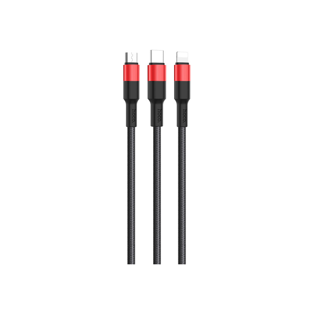 Дата кабель USB 2.0 AM to Lightning + Micro 5P + USB-C 1.0m Xpress one X26 black+red HOCO (6957531080282) - зображення 2