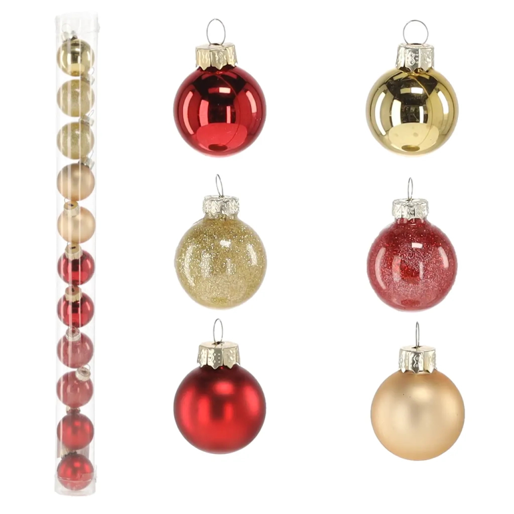 Ялинкова іграшка Chomik скляні кульки 11 шт, 3 см, червоні, золото (5900779882188) - изображение 3